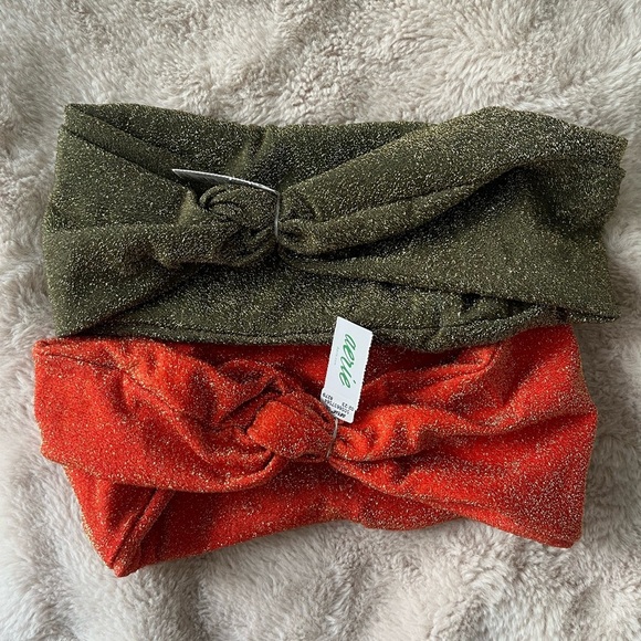 NWT Aerie Headbands Sparkly Olive Green and Red Orange Set of 2 - Picture 1 of 8